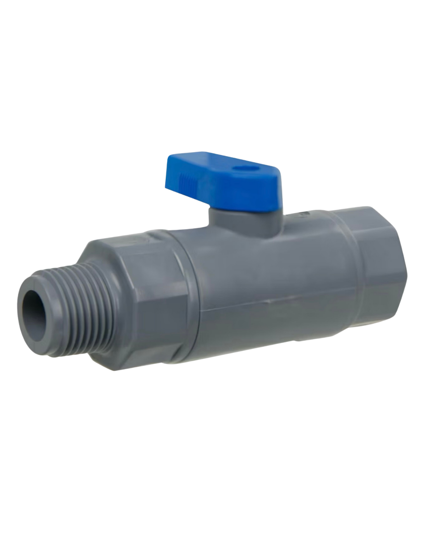 3/8" MNPT x 3/8" FNPT Gray PVC Straight Two-Way Ball Valve