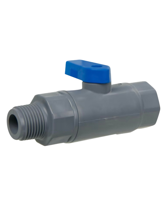 3/8" MNPT x 3/8" FNPT Gray PVC Straight Two-Way Ball Valve
